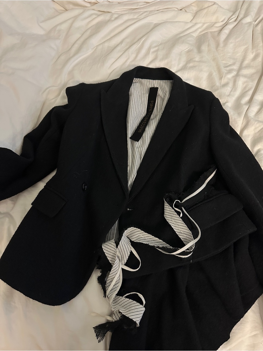 Wool Black Blazer with Striped Trim - Women